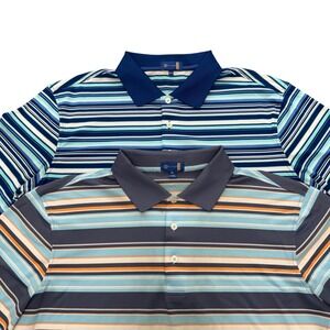 Bundle of 2 Stitch Golf Polo Shirt Mens M/L Striped Performance Stretch